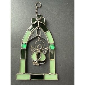 Handcrafted Stained Glass St. Patricks Day Suncatcher Green Lucky Charm Angel